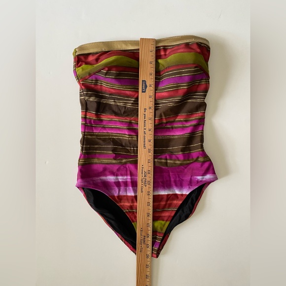 Gottex Metallic Striped One Piece Swimsuit Gold Purple Brown Women’s size 8 - Picture 5 of 11